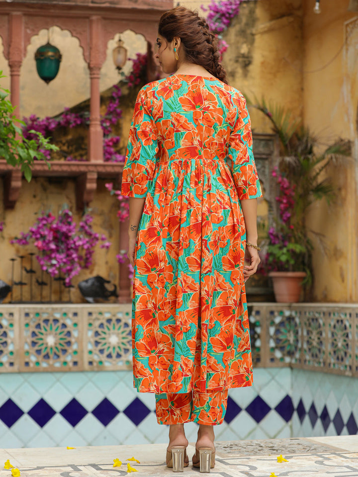 Orange-Cotton-Floral-2-Piece-Kurta-Set