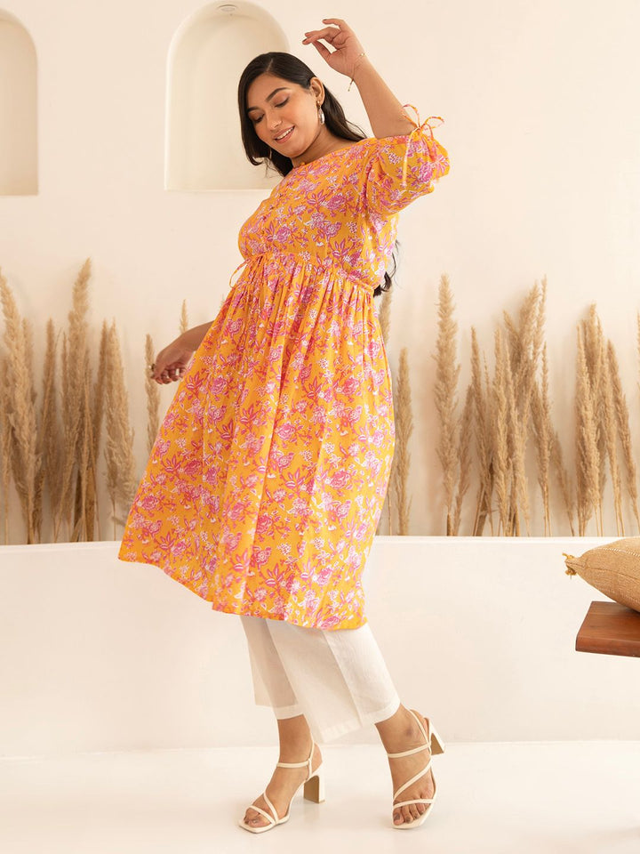 Orange-Cotton-Floral-Printed-Floral-Printed-Kurta