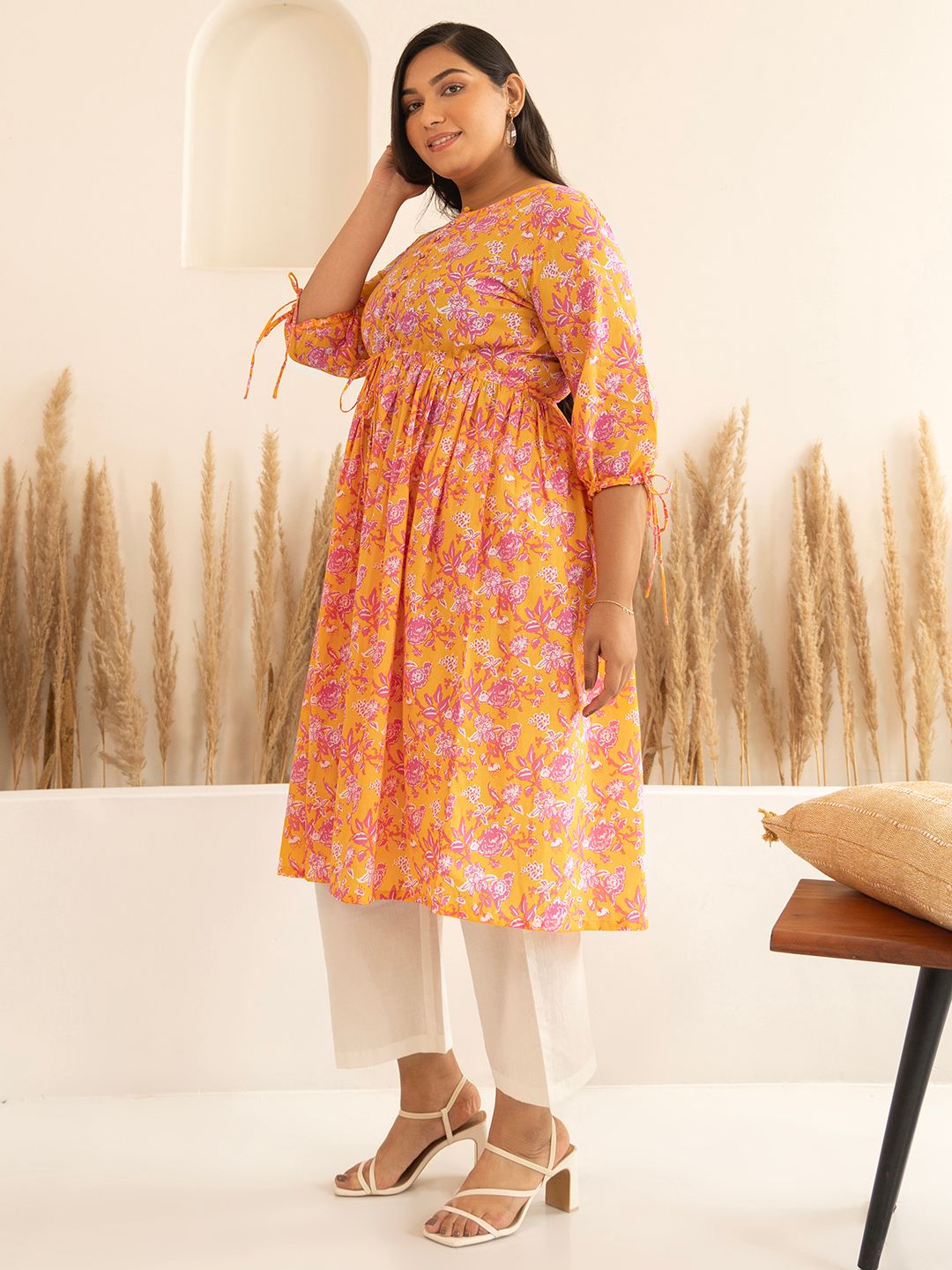 Orange-Cotton-Floral-Printed-Floral-Printed-Kurta