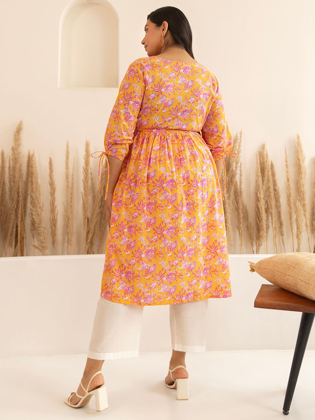 ZERESOUQ-Orange-Cotton-Floral-Printed-Floral-Printed-Kurta