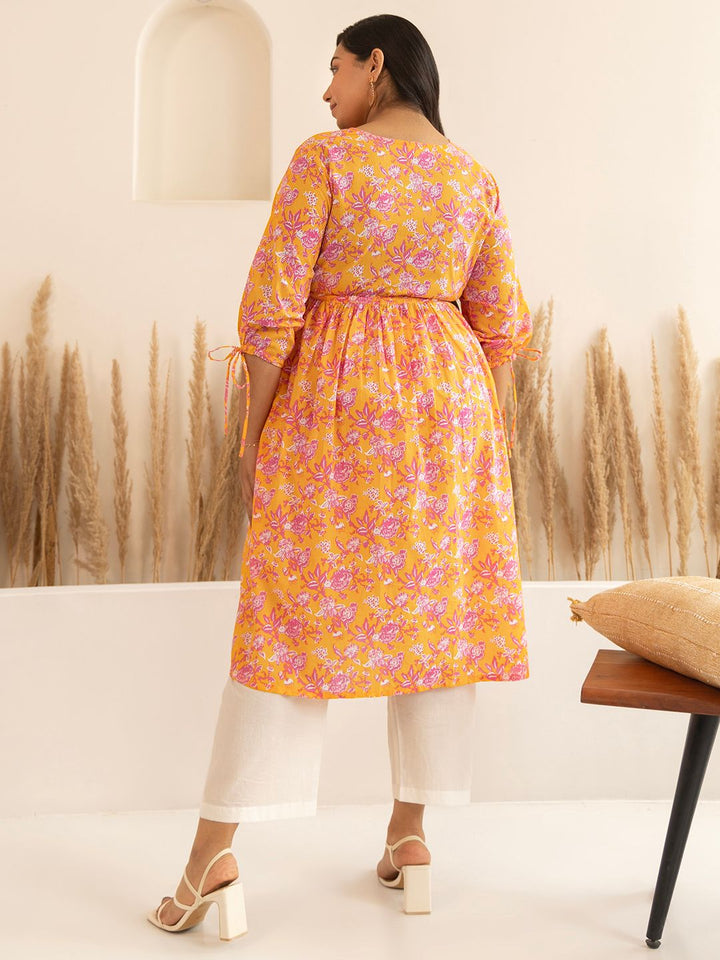 Orange-Cotton-Floral-Printed-Floral-Printed-Kurta