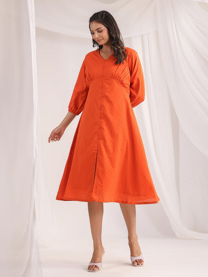 Orange-Dobby-Cotton-Woven-Design-Dress