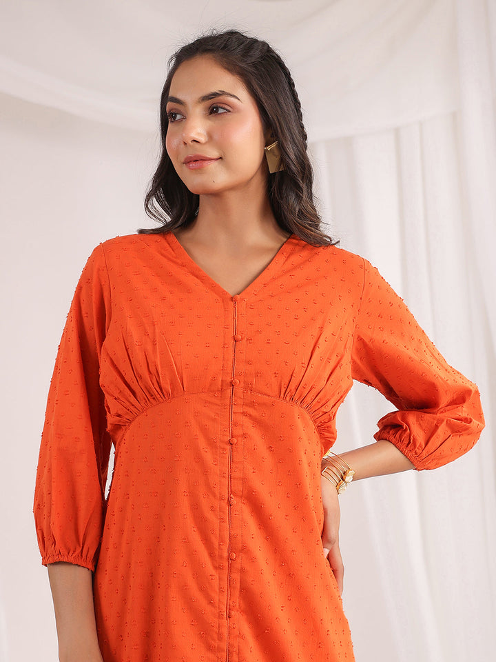 Orange-Dobby-Cotton-Woven-Design-Dress