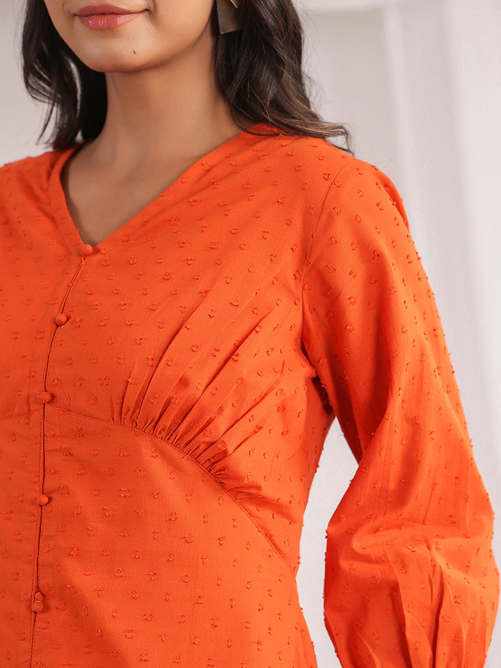 Orange-Dobby-Cotton-Woven-Design-Dress