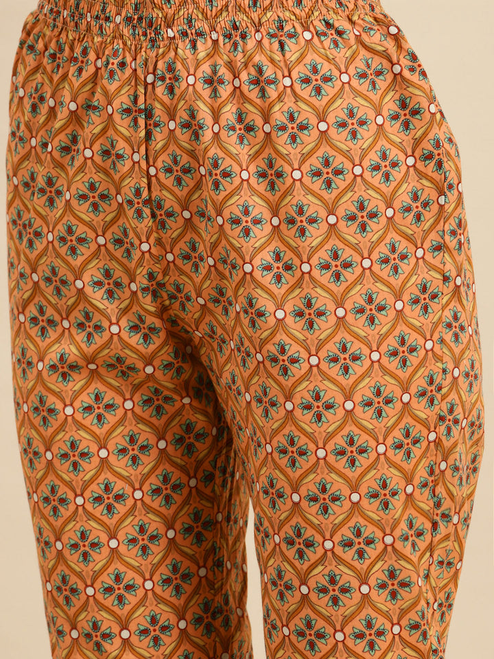 Orange Ethnic Motifs Printed Cotton Kurta Set