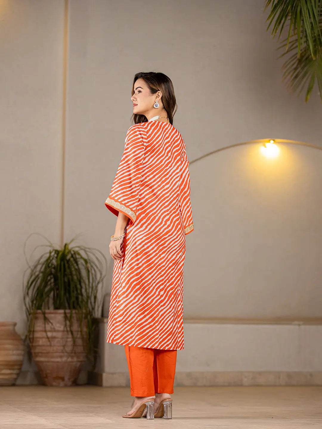 Orange-Cotton-Leheriya-Print-Straight-3-Piece-Kurta-Set