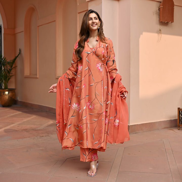 Orange-Muslin-Floral-Printed-Anarkali-Set