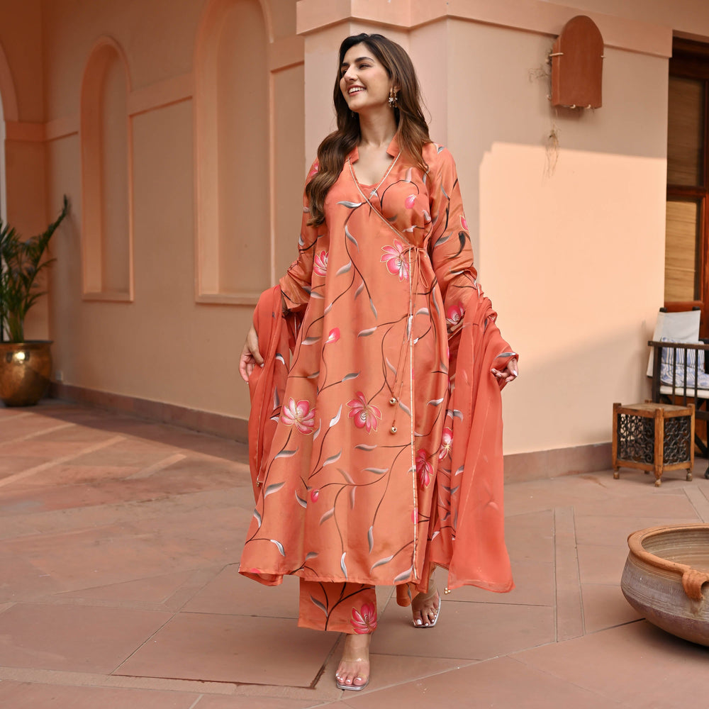 Orange-Muslin-Floral-Printed-Anarkali-Set