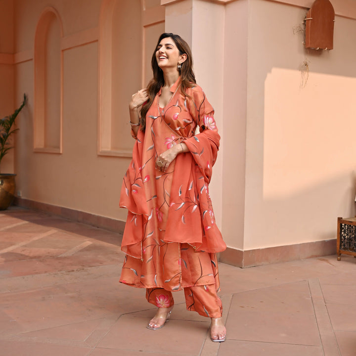 Orange-Muslin-Floral-Printed-Anarkali-Set