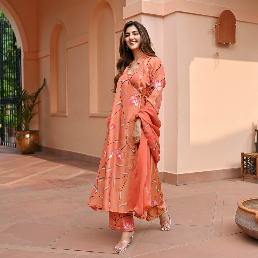 Orange-Muslin-Floral-Printed-Anarkali-Set