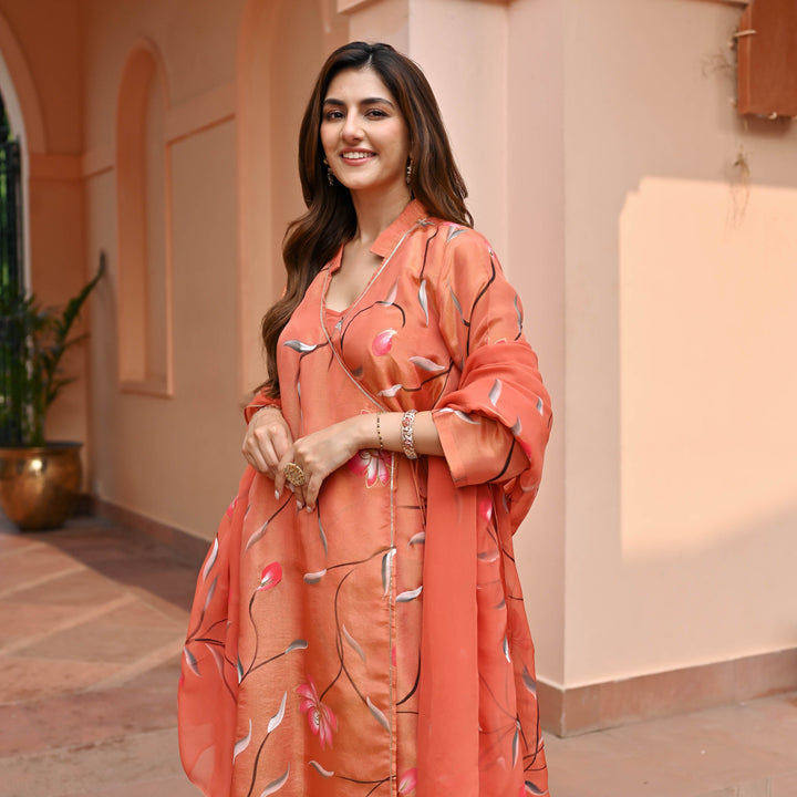 Orange-Muslin-Floral-Printed-Anarkali-Set