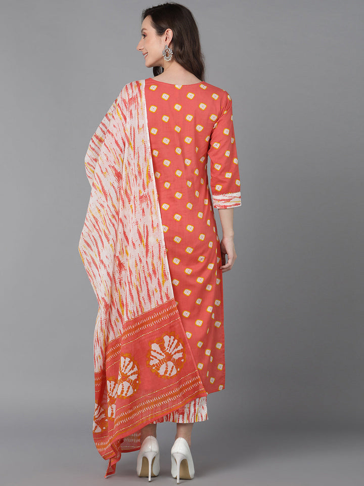 Orange-Rayon-Blend-Bandhani-Embroidered-3-Piece-Kurta-Set