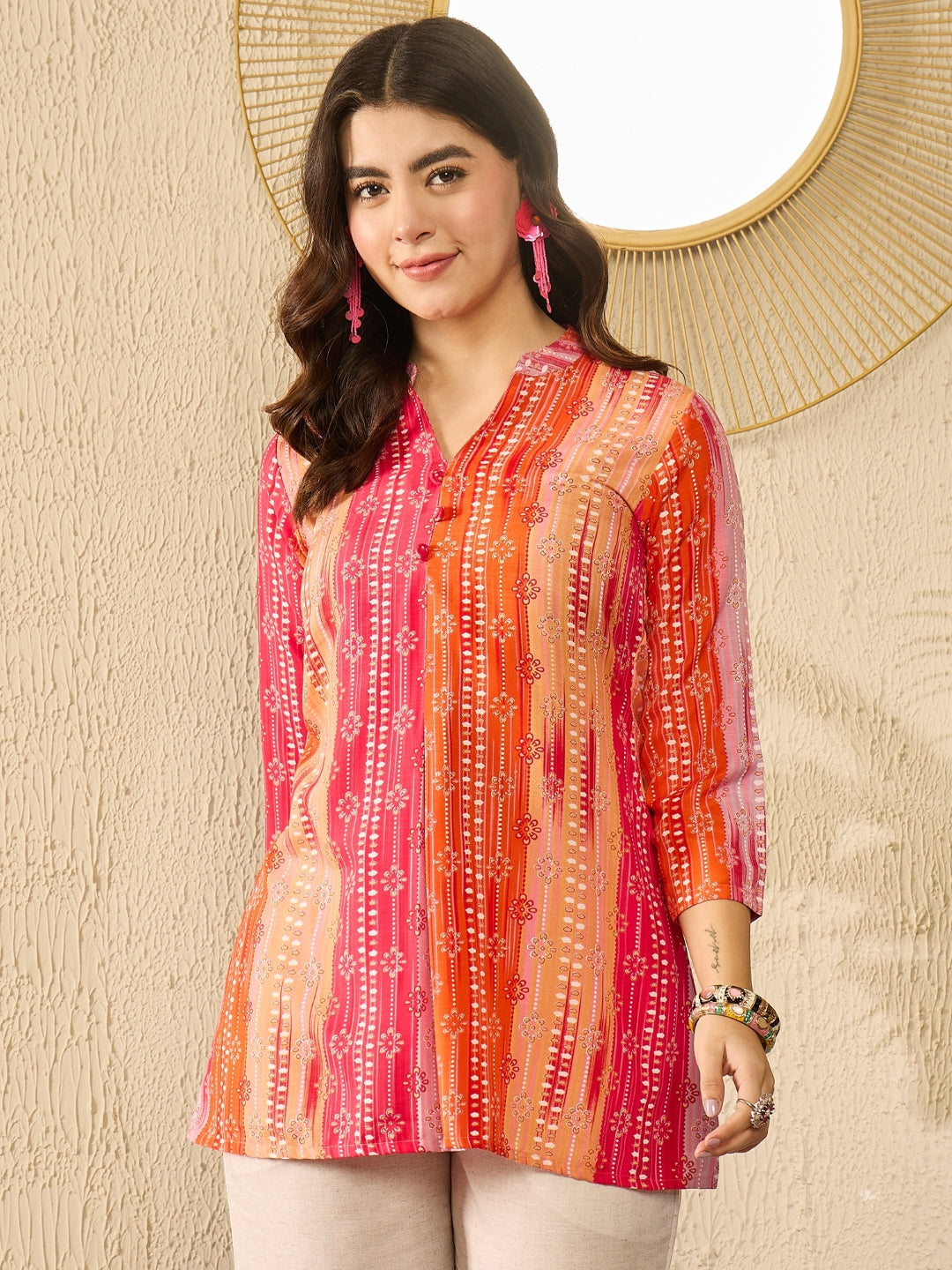 ZERESOUQ-Orange-Rayon-Blend-Floral-Printed-Tunic-Top-Only