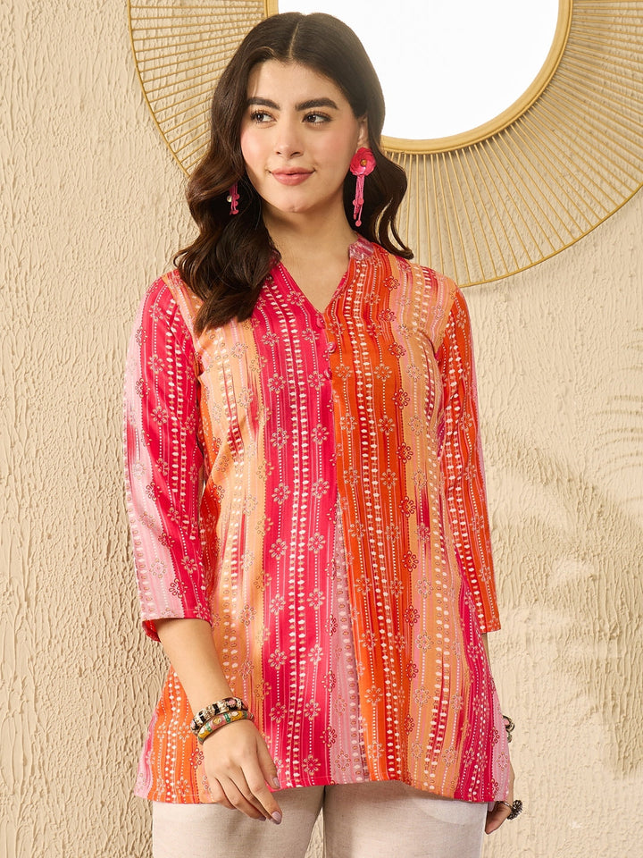 ZERESOUQ-Orange-Rayon-Blend-Floral-Printed-Tunic-Top-Only