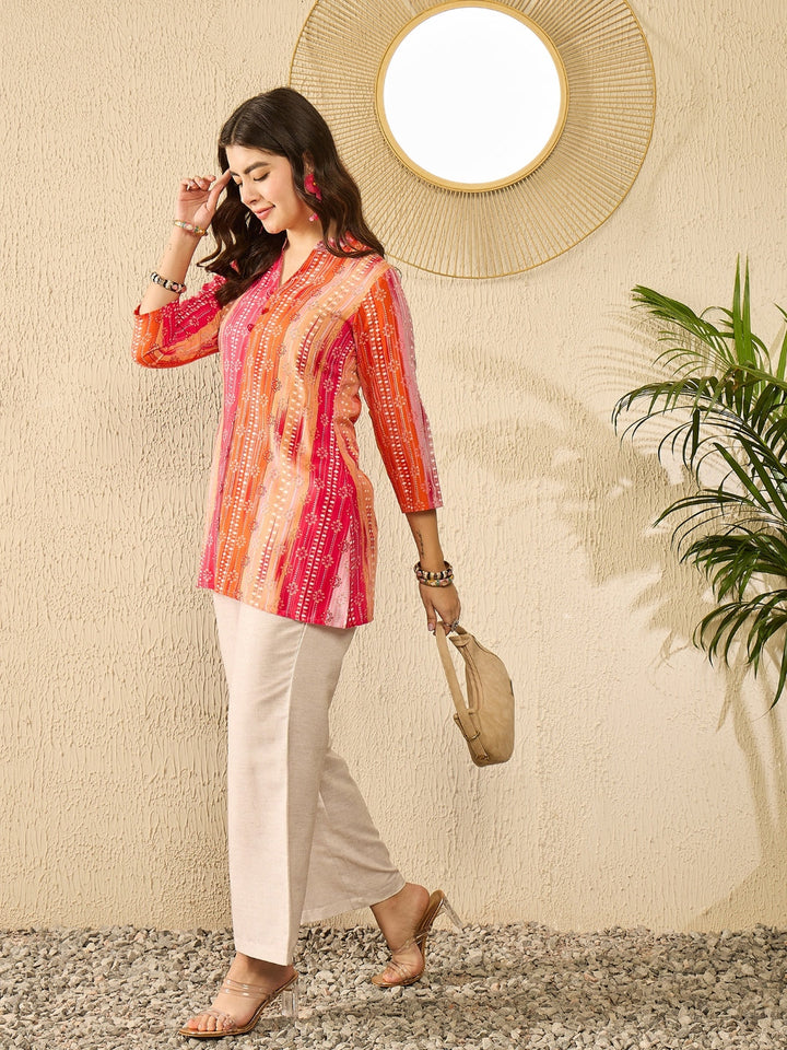 ZERESOUQ-Orange-Rayon-Blend-Floral-Printed-Tunic-Top-Only