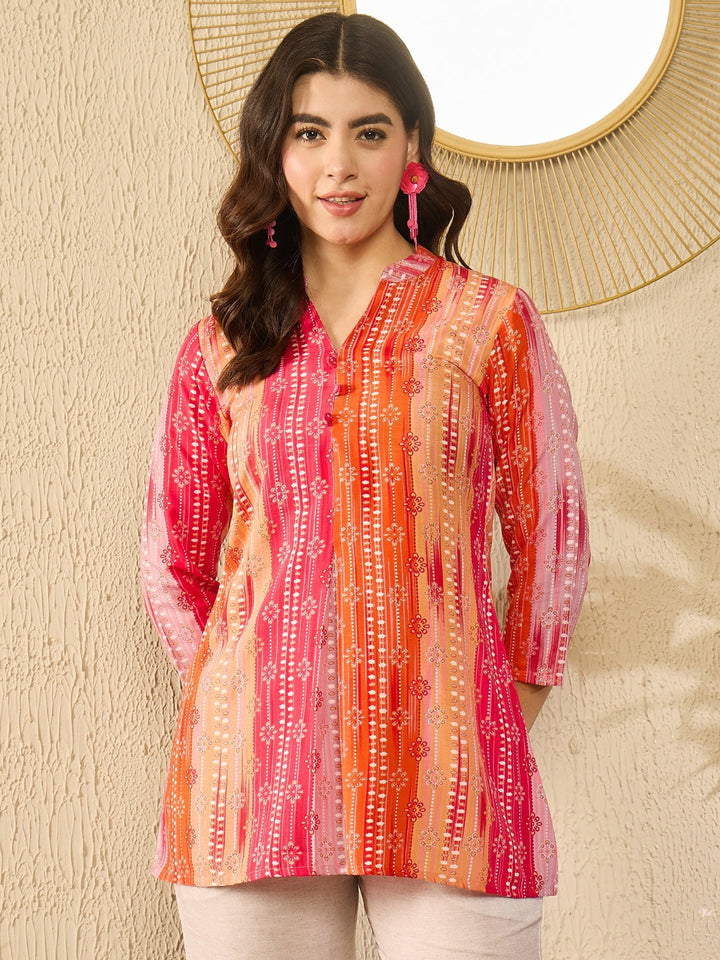 ZERESOUQ-Orange-Rayon-Blend-Floral-Printed-Tunic-Top-Only