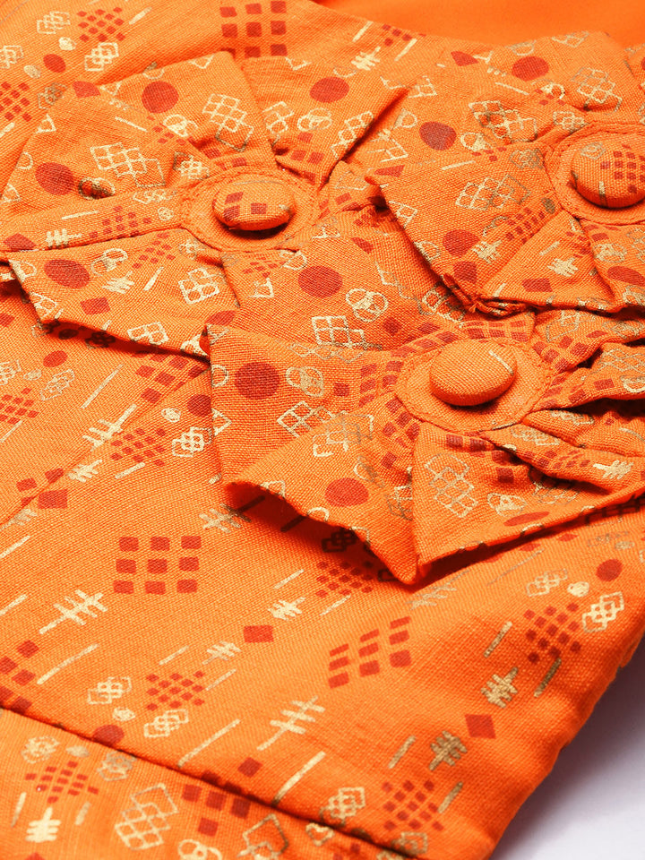 Orange-Rayon-Short-Sleeve-Applique-Design-Gown