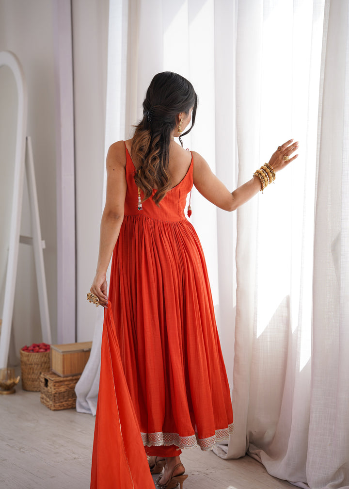 Orange Strappy Anarkali Suit Set