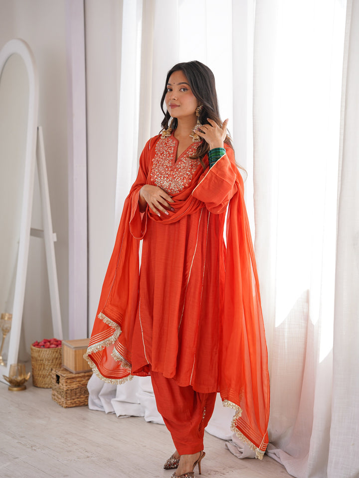 Orange Anti-fit Kurta Pant Suit Set
