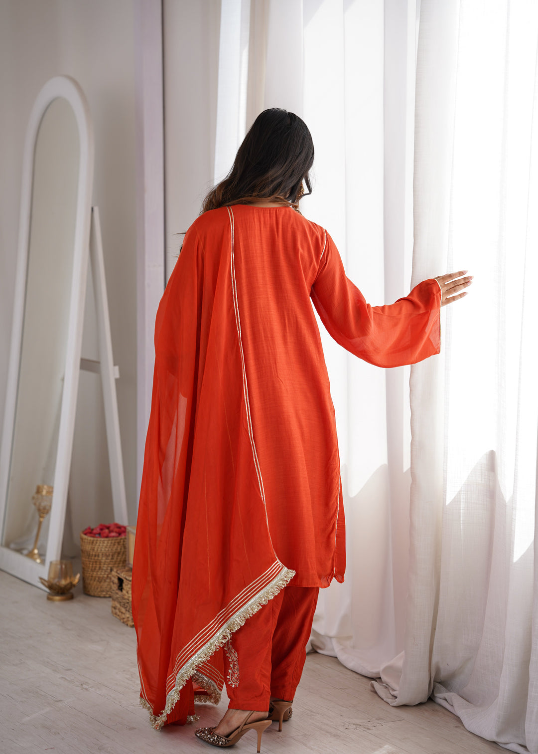 Orange Anti-fit Kurta Pant Suit Set