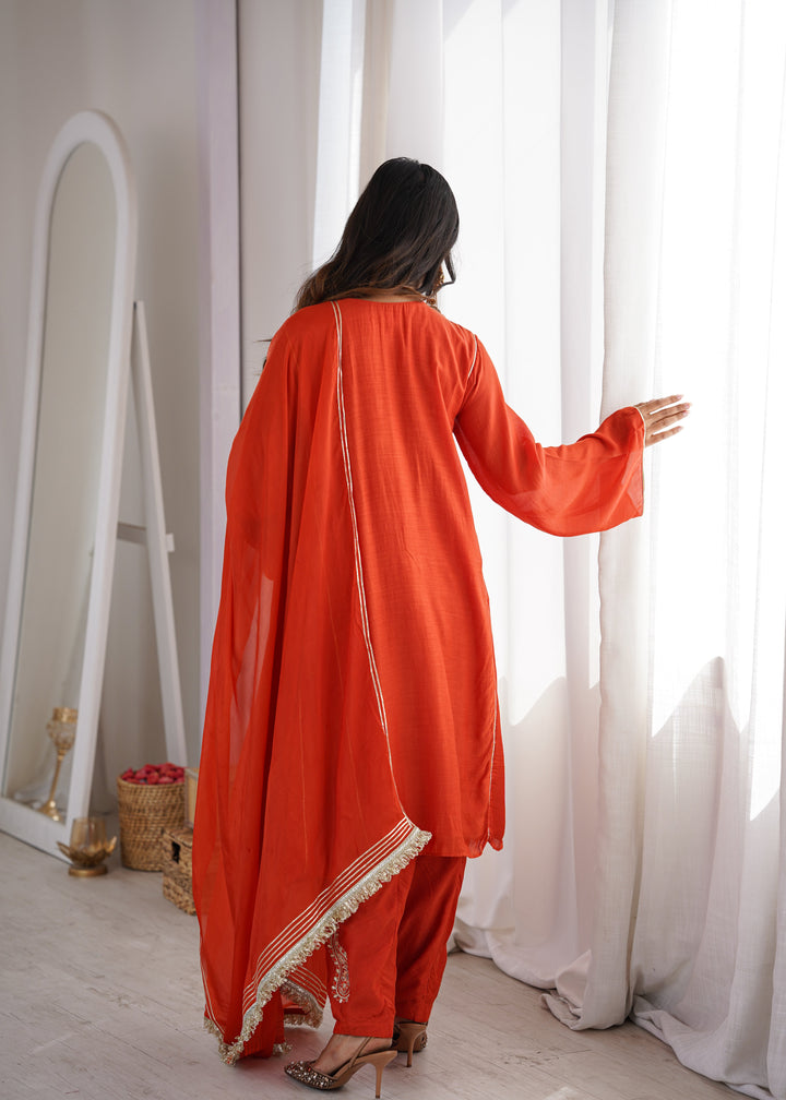 Orange Anti-fit Kurta Pant Suit Set