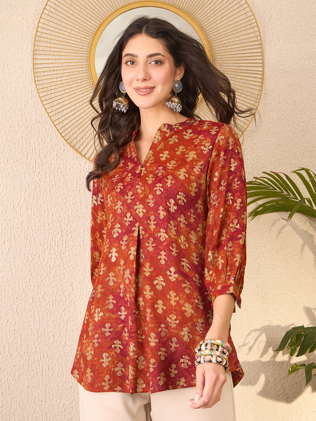 Orange-Cotton-Blend-Ethnic-Motifs-Printed-Tunic-Only