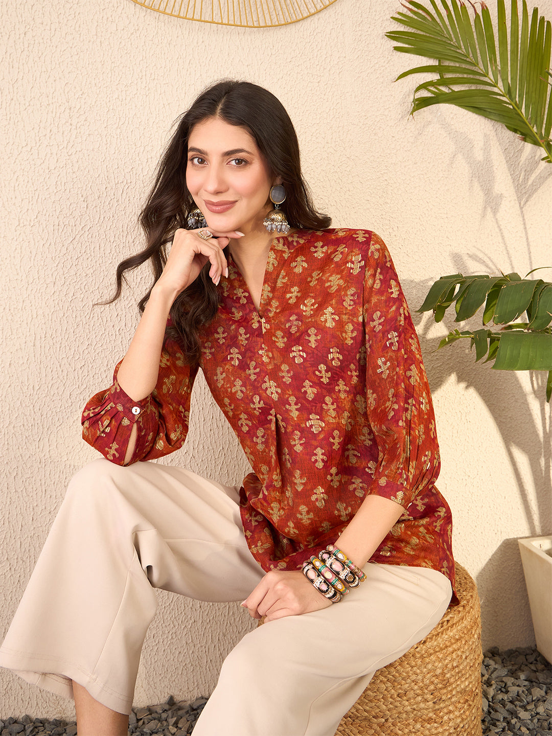 Orange-Cotton-Blend-Ethnic-Motifs-Printed-Tunic-Only