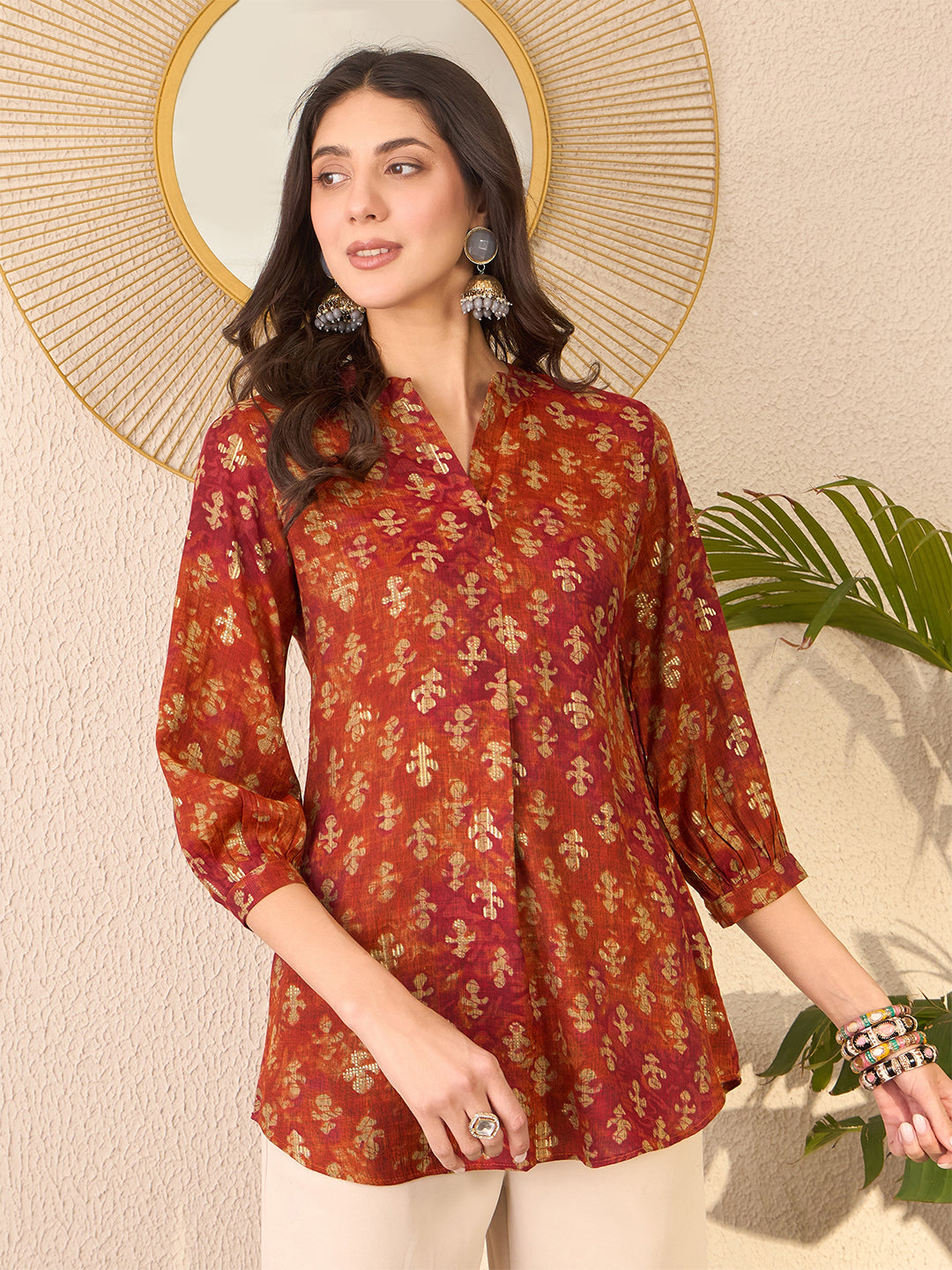 Orange-Cotton-Blend-Ethnic-Motifs-Printed-Tunic-Only