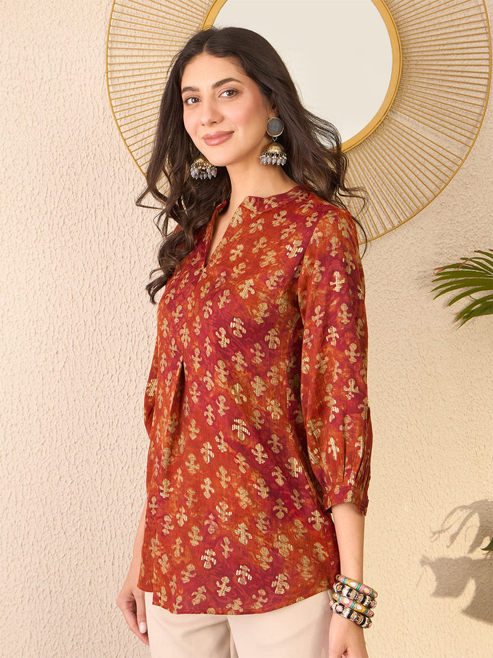 Orange-Cotton-Blend-Ethnic-Motifs-Printed-Tunic-Only