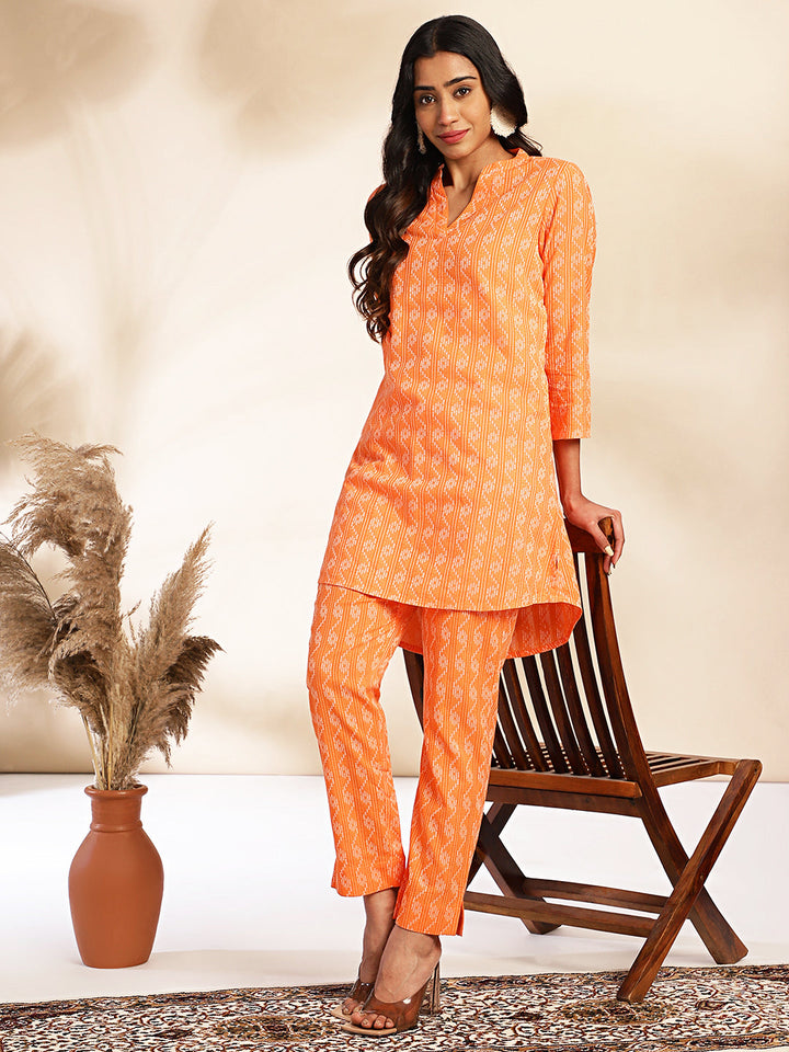 Orange Cotton Woven Design Co-Ord Set