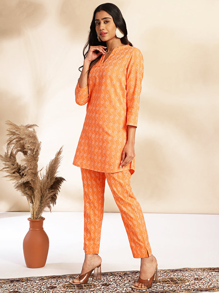 Orange Cotton Woven Design Co-Ord Set
