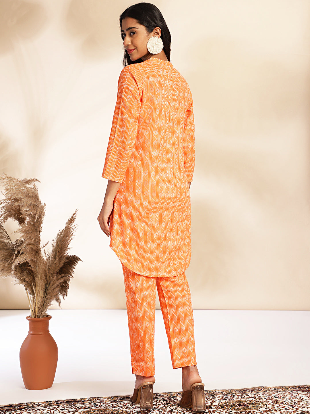 Orange Cotton Woven Design Co-Ord Set