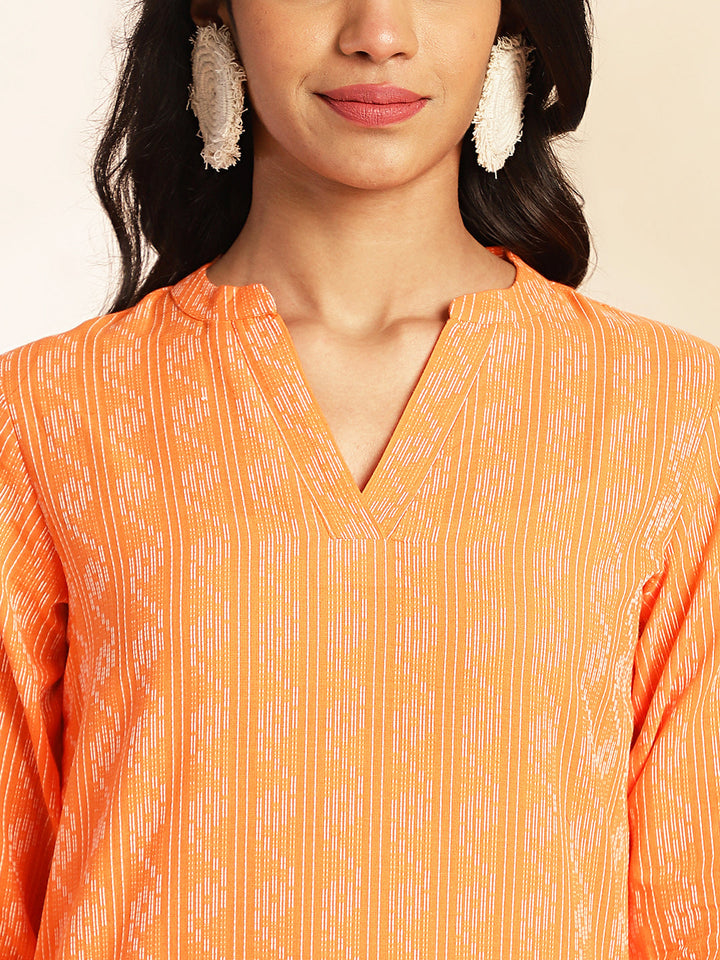 Orange Cotton Woven Design Co-Ord Set