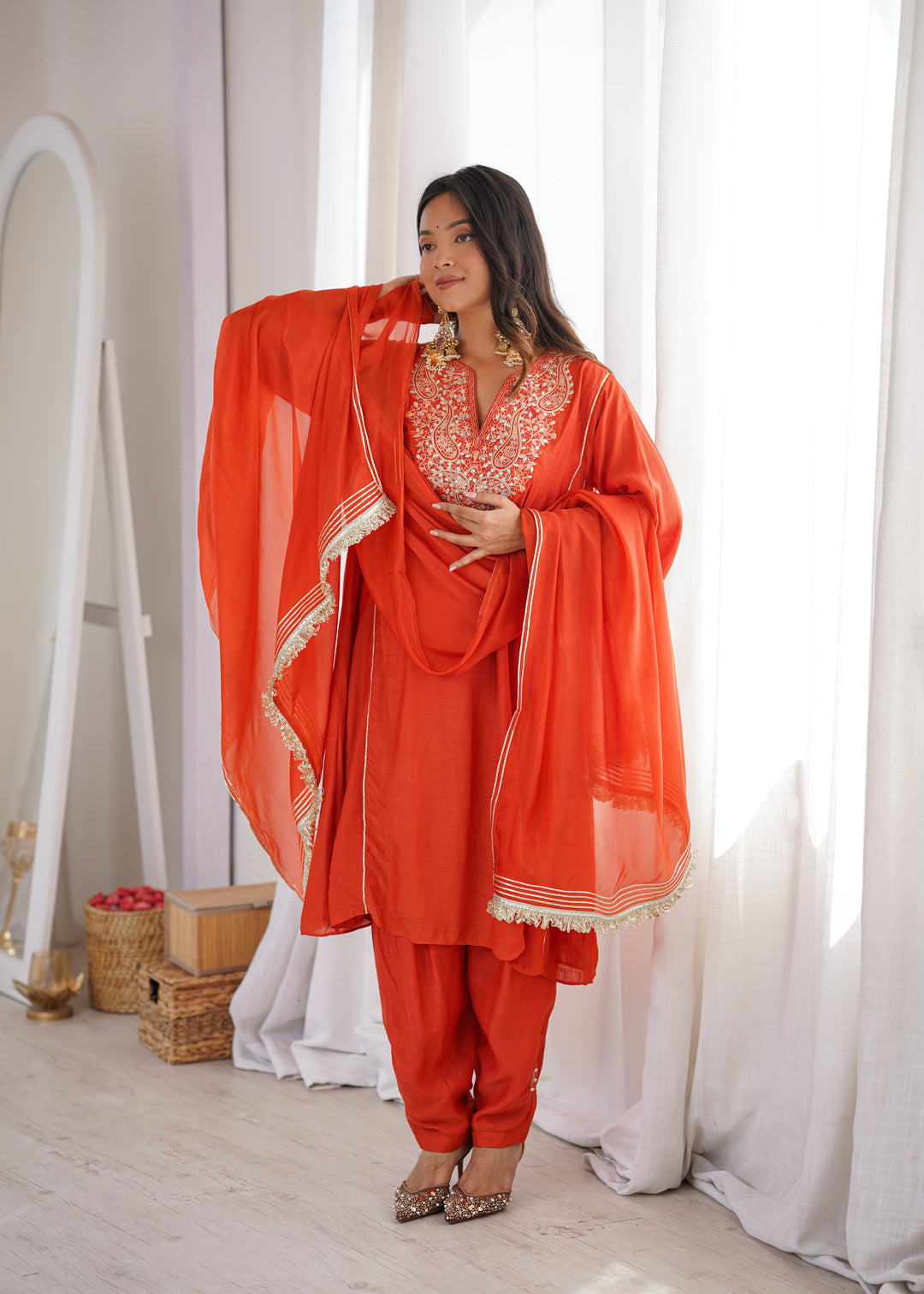 Orange Anti-fit Kurta Pant Suit Set