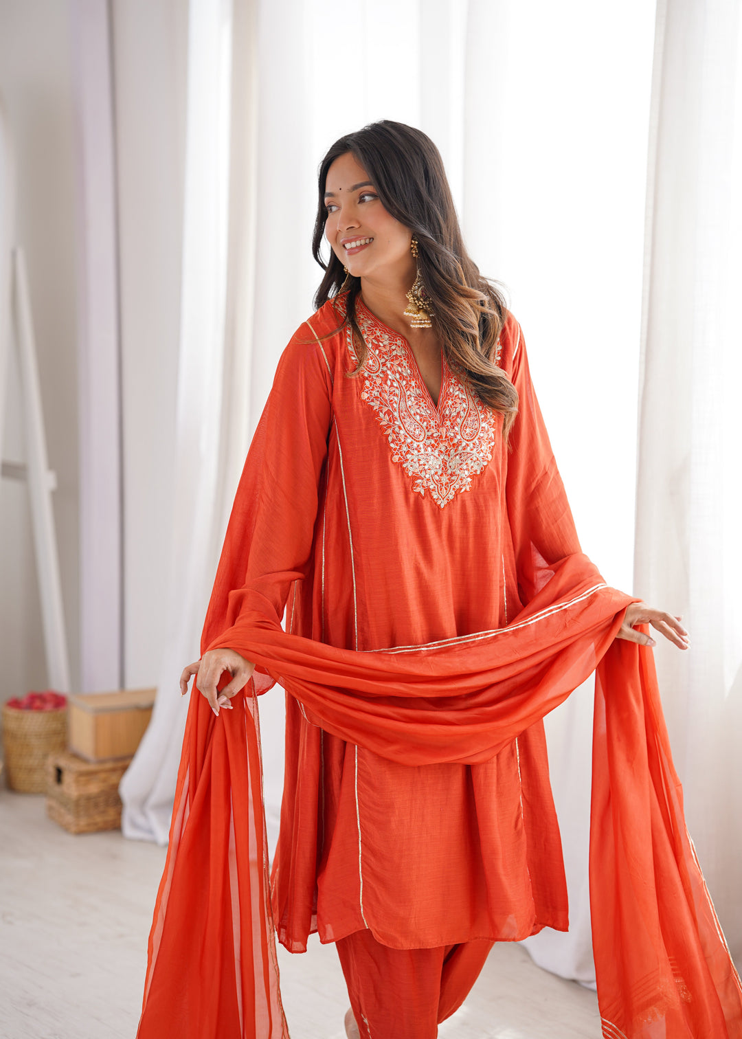 Orange Anti-fit Kurta Pant Suit Set