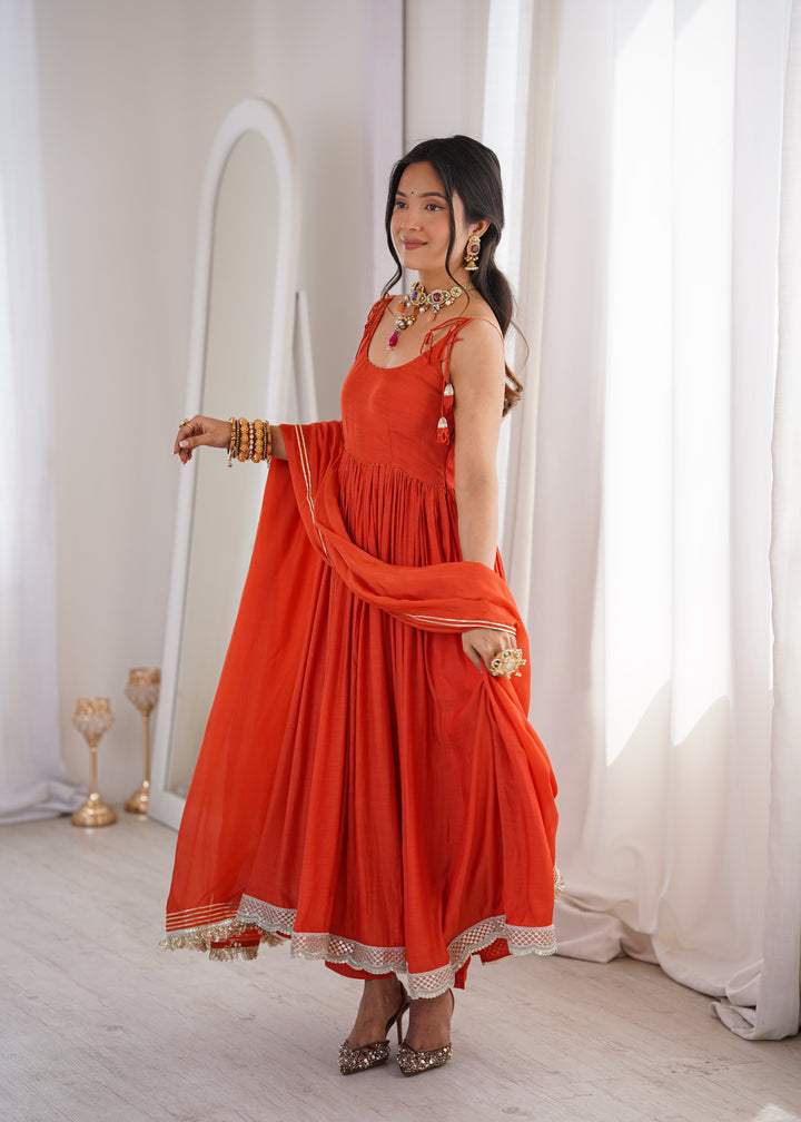 Orange Strappy Anarkali Suit Set