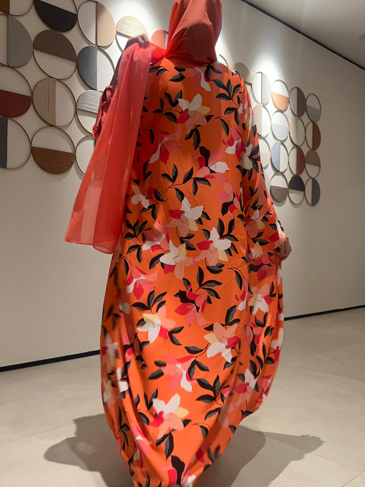 Orange-Georgette-Pumpkin-Hues-Kimono-&-Sheila-Set