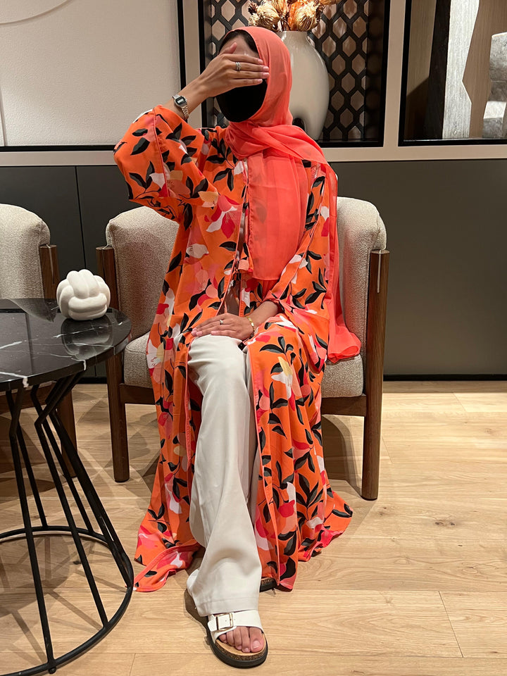 Orange-Georgette-Pumpkin-Hues-Kimono-&-Sheila-Set