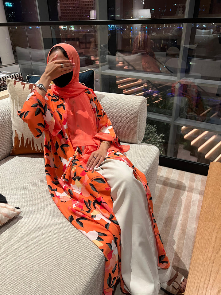Orange-Georgette-Pumpkin-Hues-Kimono-&-Sheila-Set