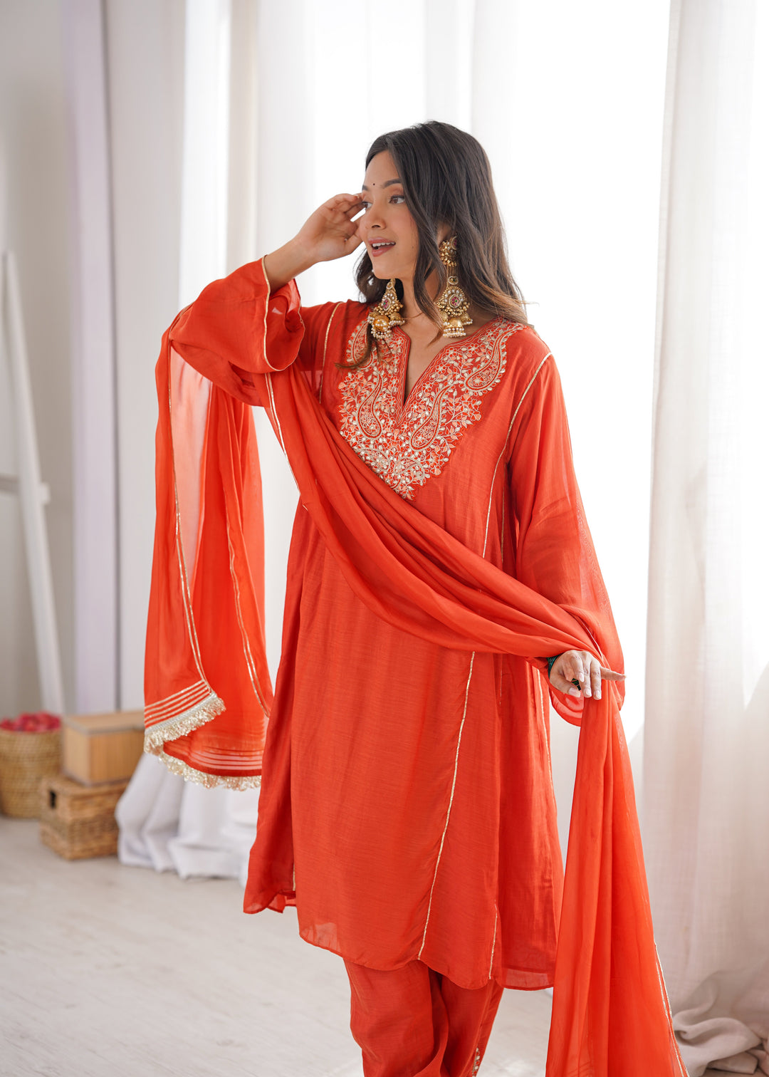 Orange Anti-fit Kurta Pant Suit Set