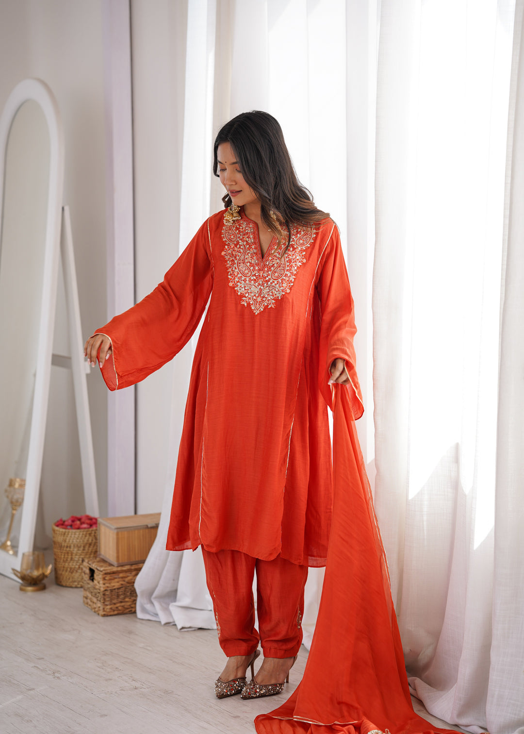 Orange Anti-fit Kurta Pant Suit Set