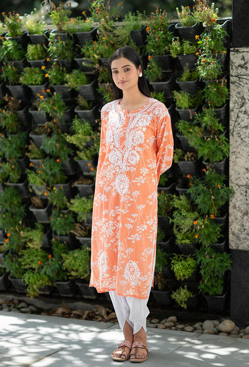 Orange-Mulmul-Chikankari-Kurta-Only