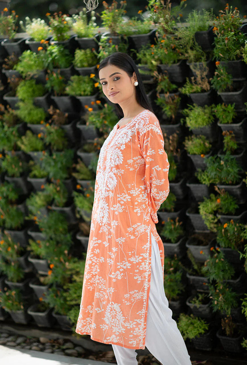 Orange-Mulmul-Chikankari-Kurta-Only
