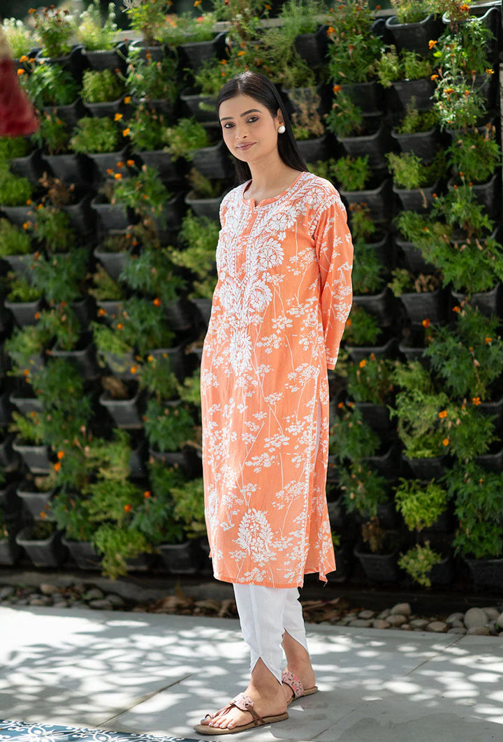 Orange-Mulmul-Chikankari-Kurta-Only