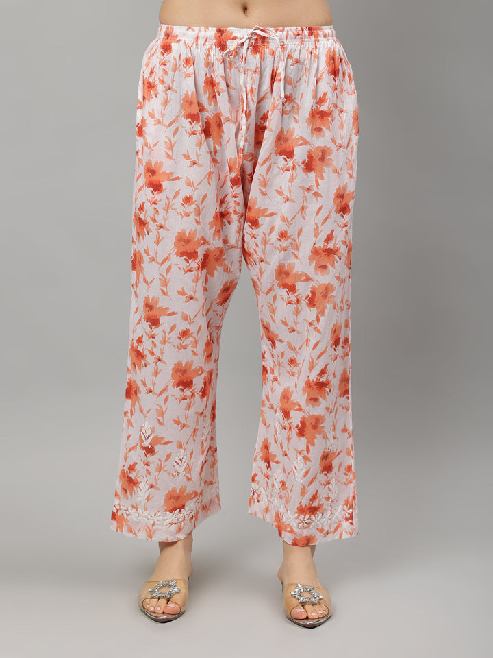 Orange-&-Red-Cotton-Lucknowi-Chikankari-Kurta-with-Pant-Set