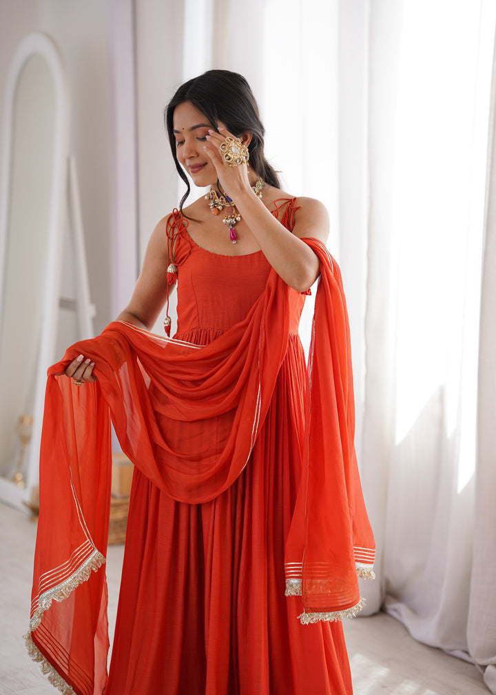 Orange Strappy Anarkali Suit Set