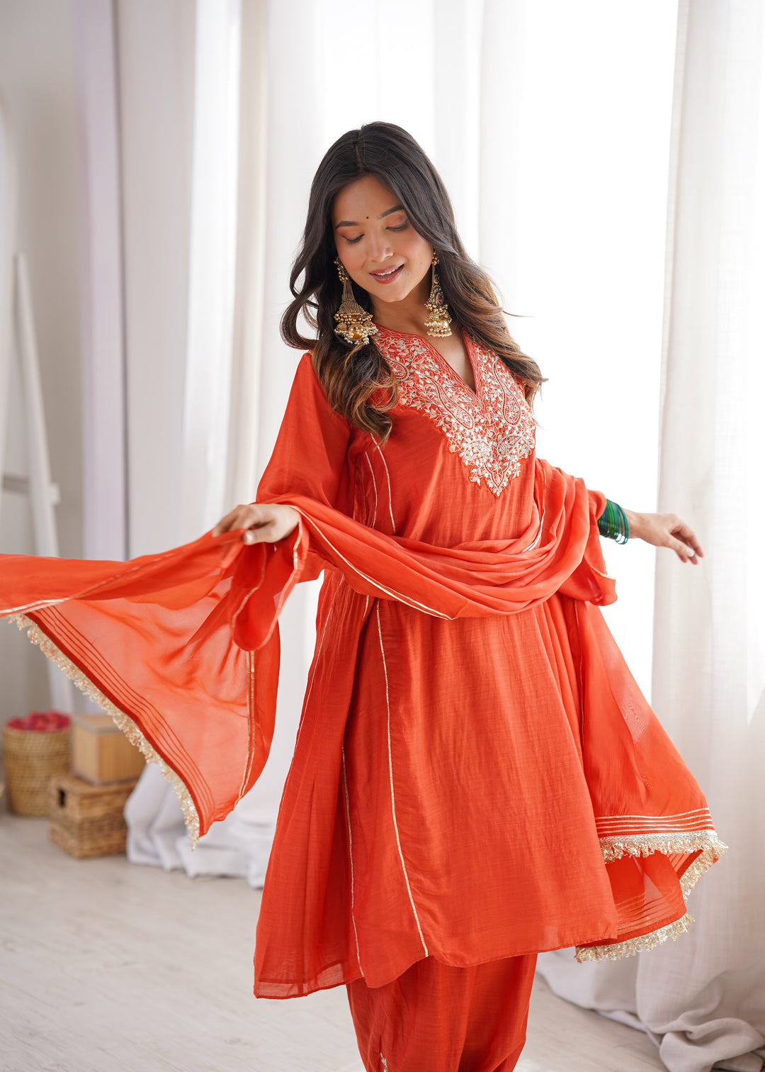 Orange Anti-fit Kurta Pant Suit Set