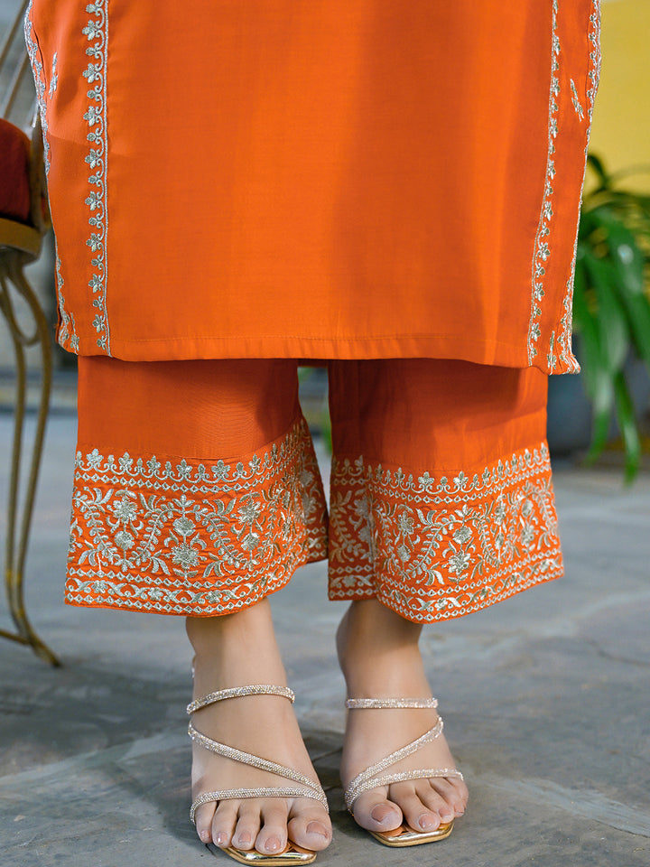 Orange-Silk-Blend-Solid-Embroidered-3-Piece-Kurta-Set