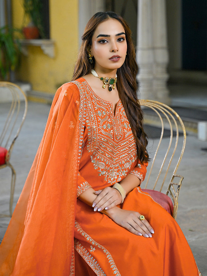 Orange-Silk-Blend-Solid-Embroidered-3-Piece-Kurta-Set