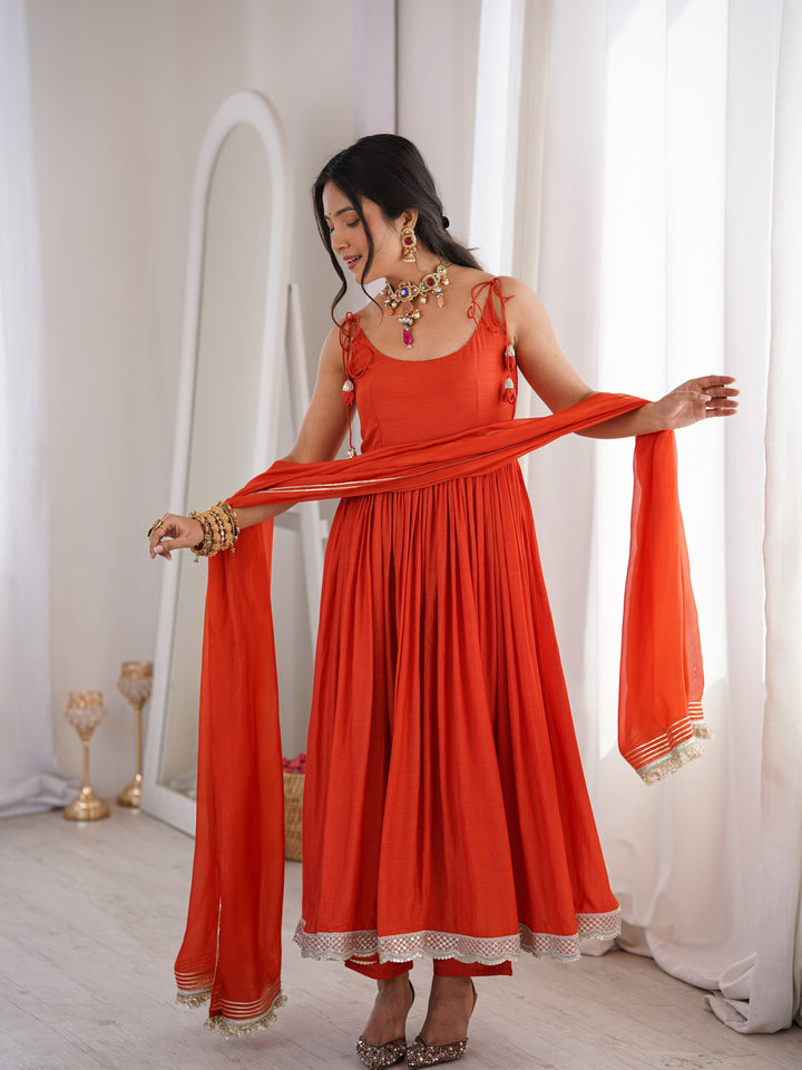 Orange Strappy Anarkali Suit Set